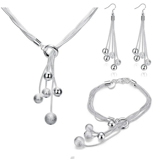 Wholesale Fine Designer 925 Sterling Silver Tassels Beads Bracelets Necklace Earring Jewelry Set Fashion Party Wedding Gift