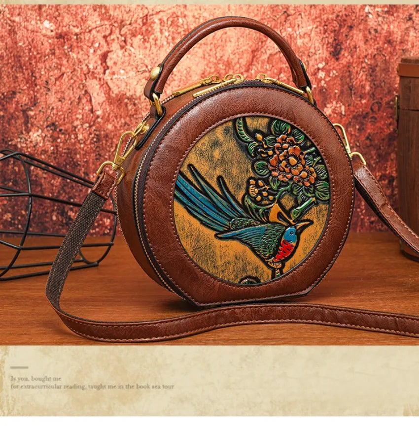 Vintage Handbag Women Shoulder Bag Luxurious Designer Round Bag High-quality Gift Embossed Printed Crossbody Purse for New Women