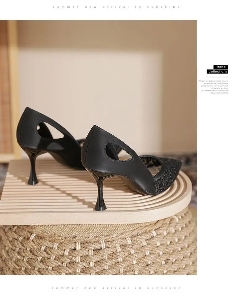 Comfortable High Heels for Women Summer 2026 New Pointed Toe Slim Heel Mesh Design Niche Popular Single Shoes