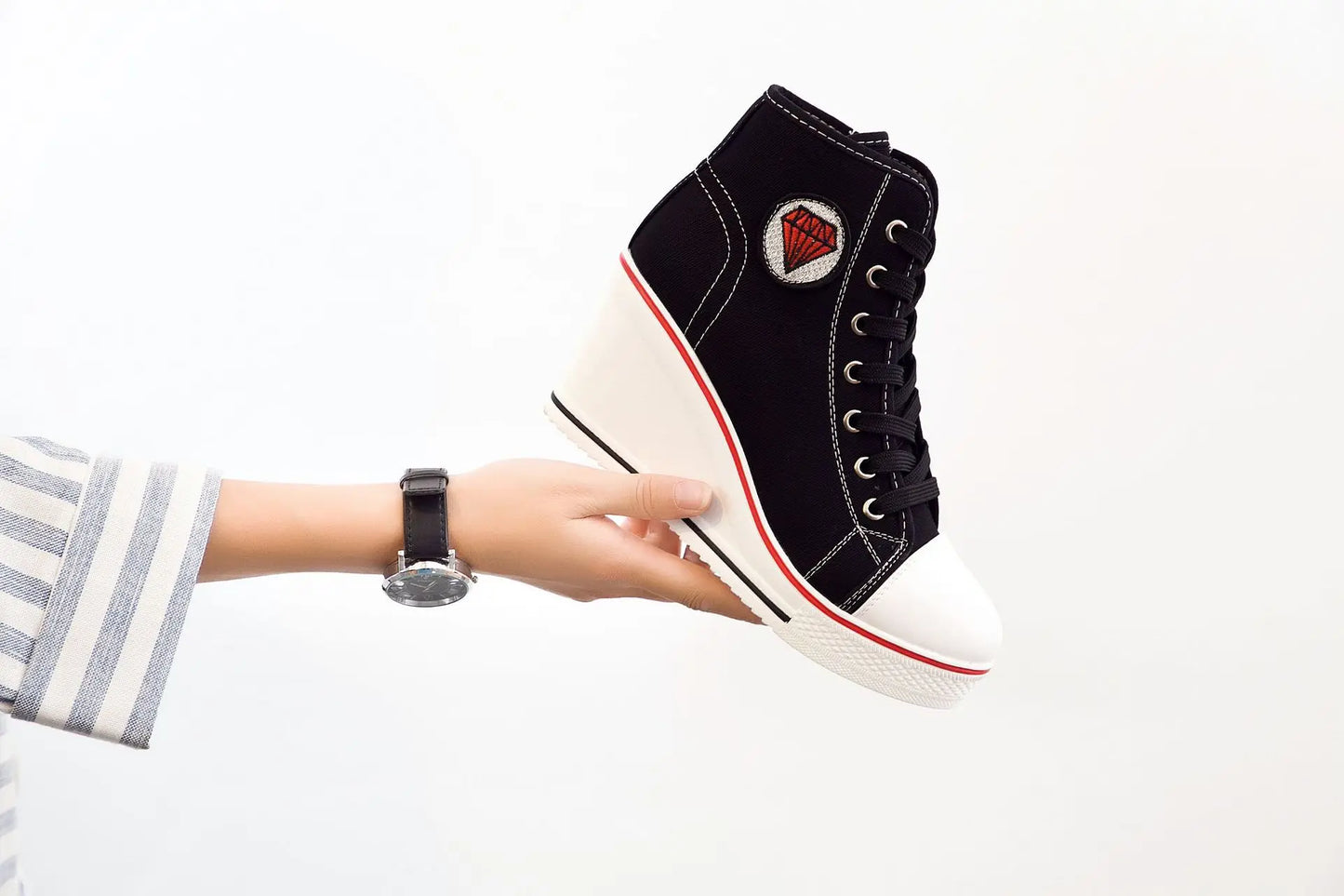 Wedge Heel Casual Shoes for Women New Canvas Shoes Side Zipper High Heel Lace Up Shoes Woman's Heightening Platform Sneakers