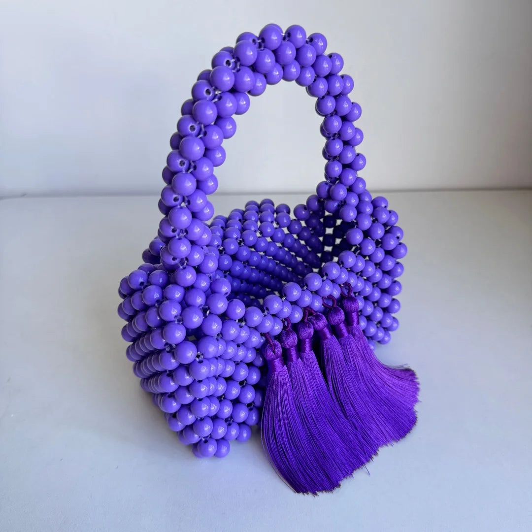 Fashion New Beaded Handbags For Women Handmade Trendy Portable Purse Party Beading Bag Tassel Shoulder Tote Bags With Fringe