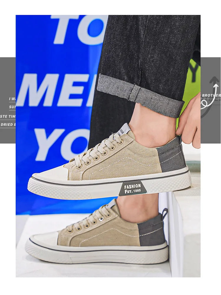 Mens Breathable Canvas Skate Shoes Soft Sole Casual Sneakers Trendy Versatile Lightweight Non-Slip Slip-On Sports Footwear 37-48