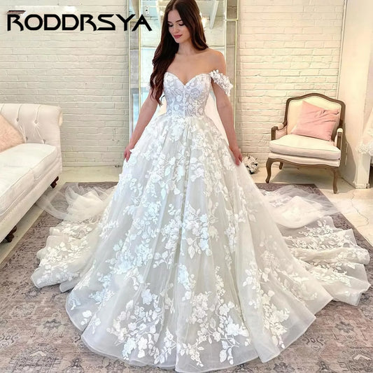 RODDRSYA Princess Boho Wedding Dress For Women Off the Shoulder Sweetheart Lace Appliques Bridal Gown Ball Gown 2025 Customized