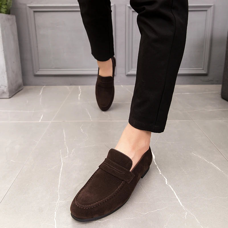 Men Dress Shoes Loafers Suede Pointed Toe Low Heel Fashion Business Casual Breathable Wedding Daily Dress Shoes Zapatos Hombre