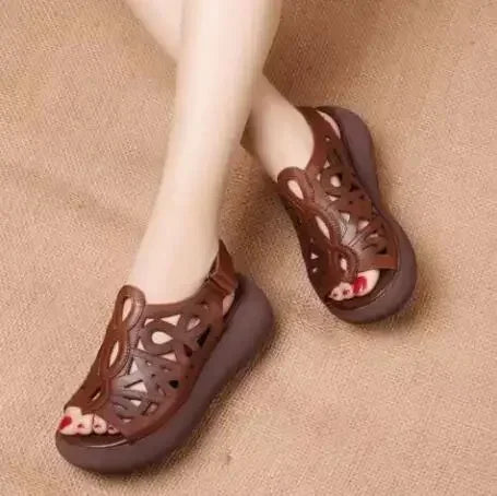 Designer Women Sandals Soft Leather Wedges Shoes for Women Summer Retro Sandals Luxury Casual Shoes Female Heels Wedge Sandalias
