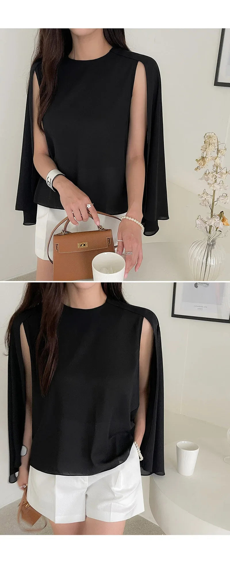 Women Blouse Summer Chiffon Loose Batwing Sleeve Office Ladies Cape Shirt Fashion Designed Tops New