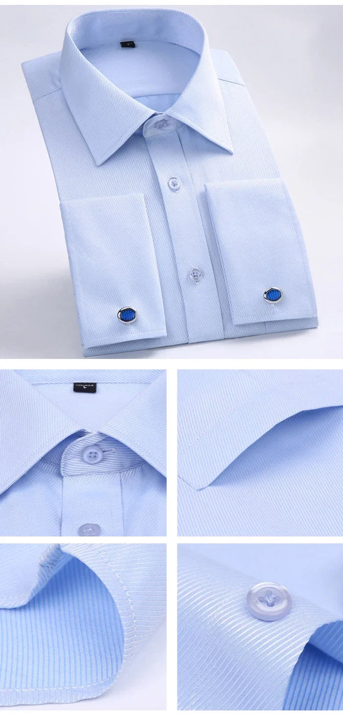 Men's Classic French Cuffs Solid Dress Shirt Formal Business Standard-fit Long Sleeve Office Work White Black Yellow Social Shir