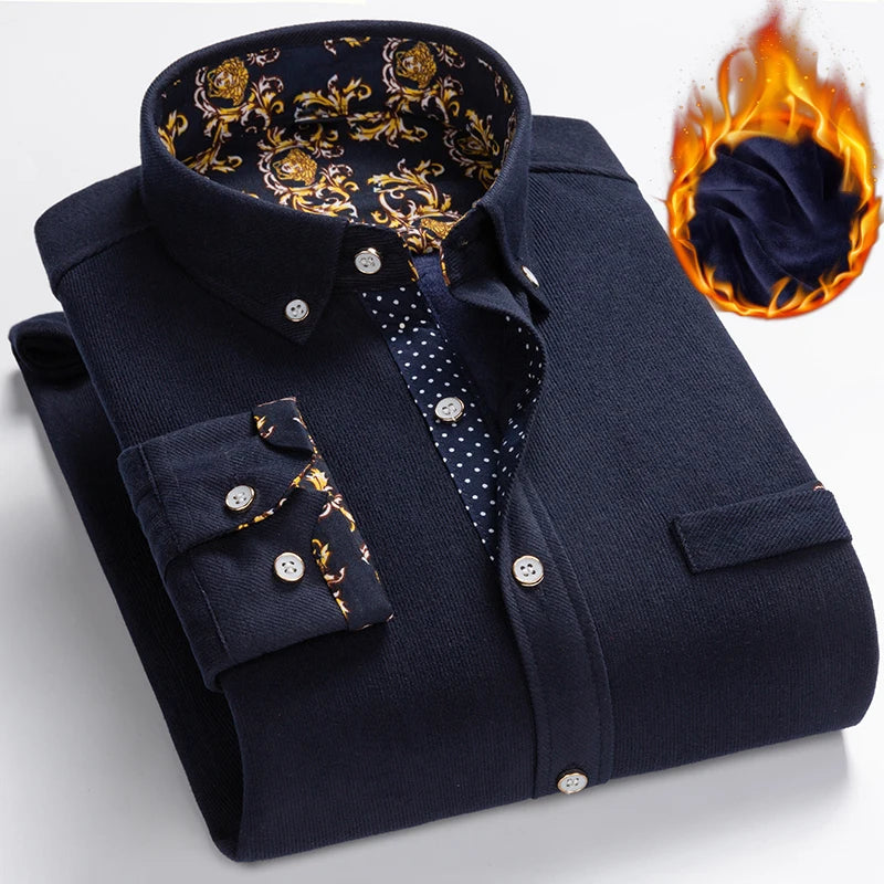 Mens Clothing Shirt For Men Long Sleeve Casual Shirt Winter Camisas Blouse Men's Streetwear Autumn Streetdress Thick Hombre