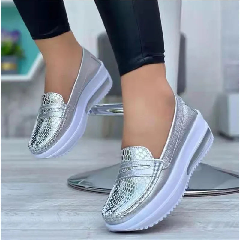 Women Sneakers Leather Fashion Wedge Breathable Zapatos De Mujer Women breathable sports shoes Platform casual shoes for Women