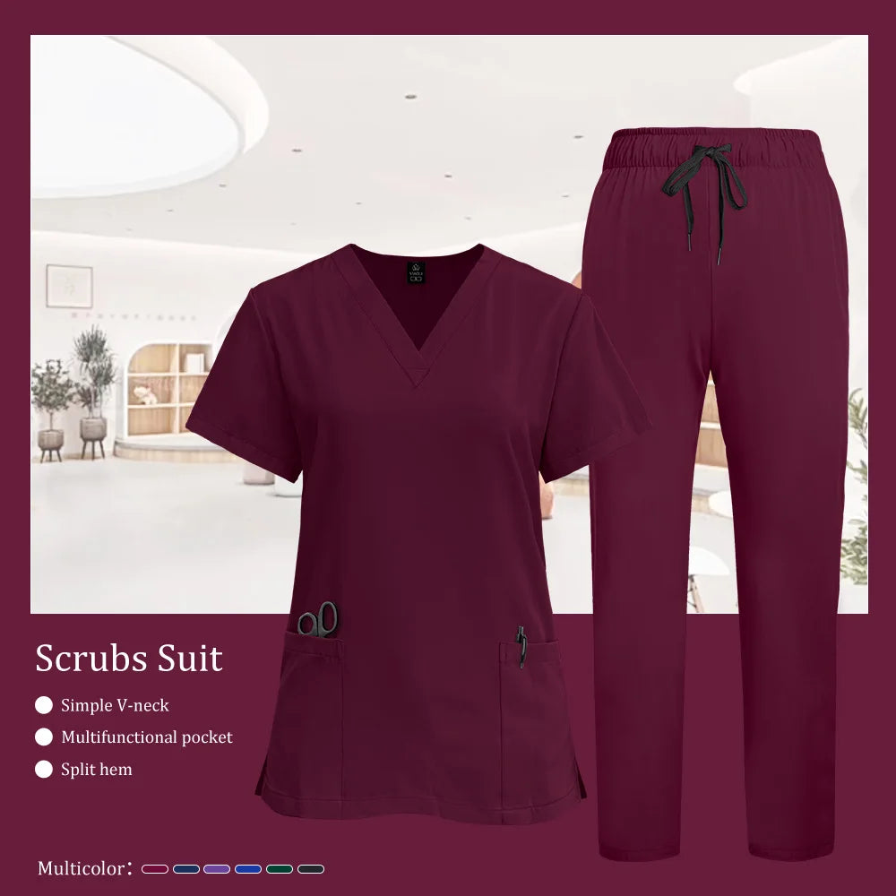 Scrubs Medical Unifroms Women Surgical Nursing Clothes V Neck Hospital Doctor Workwear Pet Clinic Veterinary Overalls Wholesale