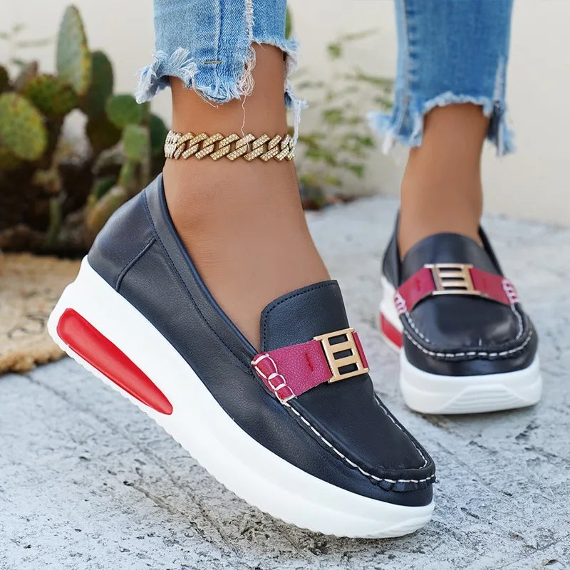 2026 New Women Vulcanized Shoes Round Toe Sneakers Outdoor Female Casual Shoes Platform Walking Women Shoes Slip-on Flat Shoe
