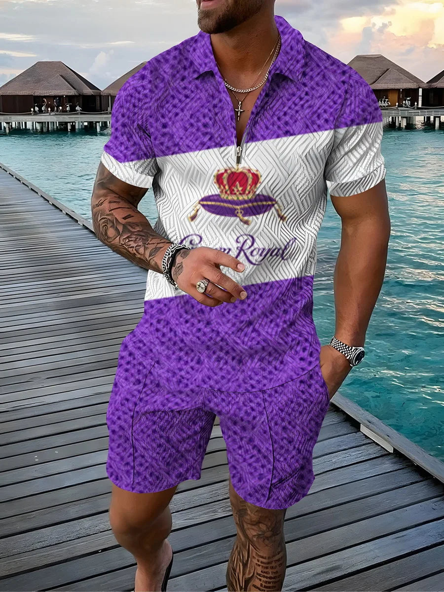Men's Polo Tracksuit Set Summer Fashion Men Short Sleeve Zipper Polo Shirt&Shorts Set for Men Casual Streetwear 2 Piece Suit