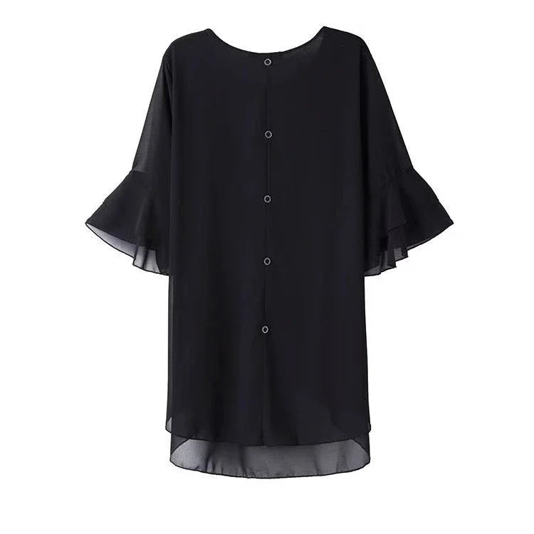 Elegant Women Blouse With Vintage Print And Ruffled Sleeves Loose Fit O Neck Top For Summer Casual Wear