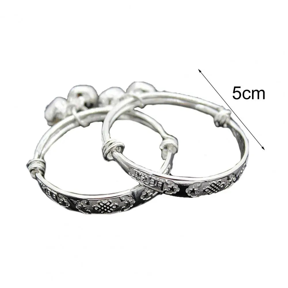 Jewelry Bangle Bracelet Adjustable Embossing Design Bell Pendant Baby for Toddler