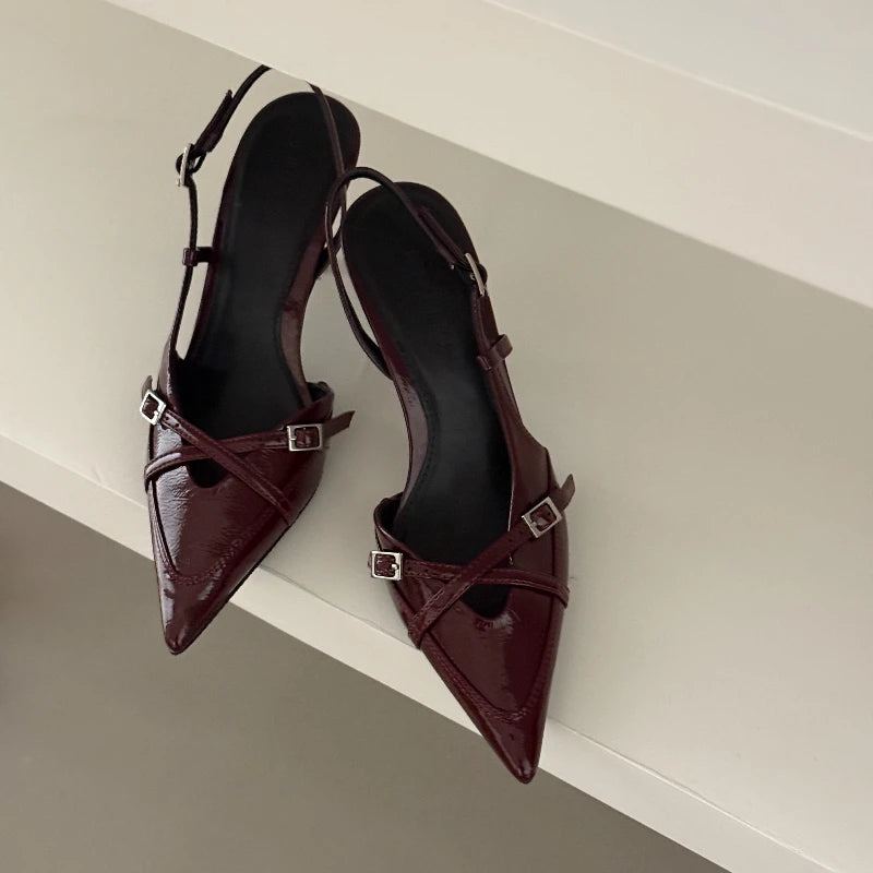 2026 New Women's Sandals Fashionable Buckle Designer Summer Elegant Pointed Toe High Heels Outdoor Banquet Open-Heel Shoes