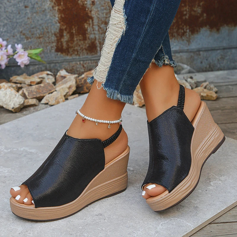 Sexy Ladies Peep Toe Gladiator Sandals Summer 2026 Gold Silver Wedge Heels Shoes Woman Plus Size 42 Thick Sole Platform Sandals