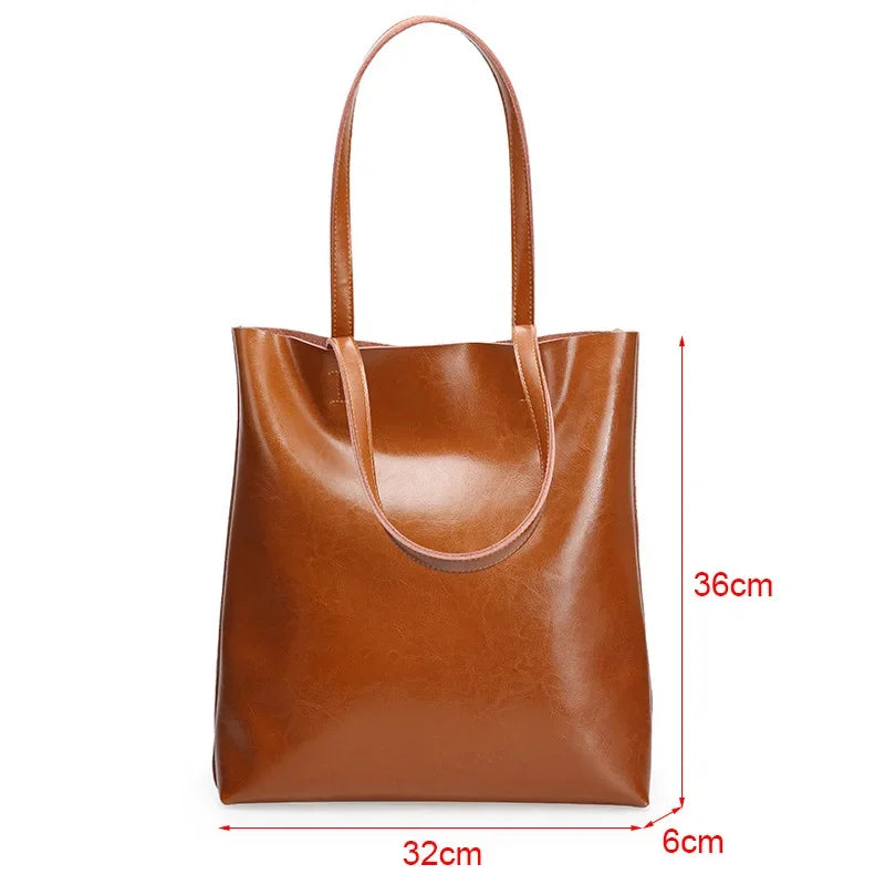 Real Leather Women's Handbag Fashion Top-handle Bags Ladies Tote Bag Minimalist Wallets Shoulder Tote Bag Portable Shopping Bag