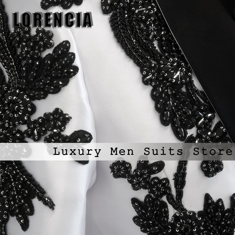 Fashion Applique Suits for Men 2 Pieces Peaked Label Wedding Groom Tuxedos Prom Outfit Customized Blazer Pants trajes de novio
