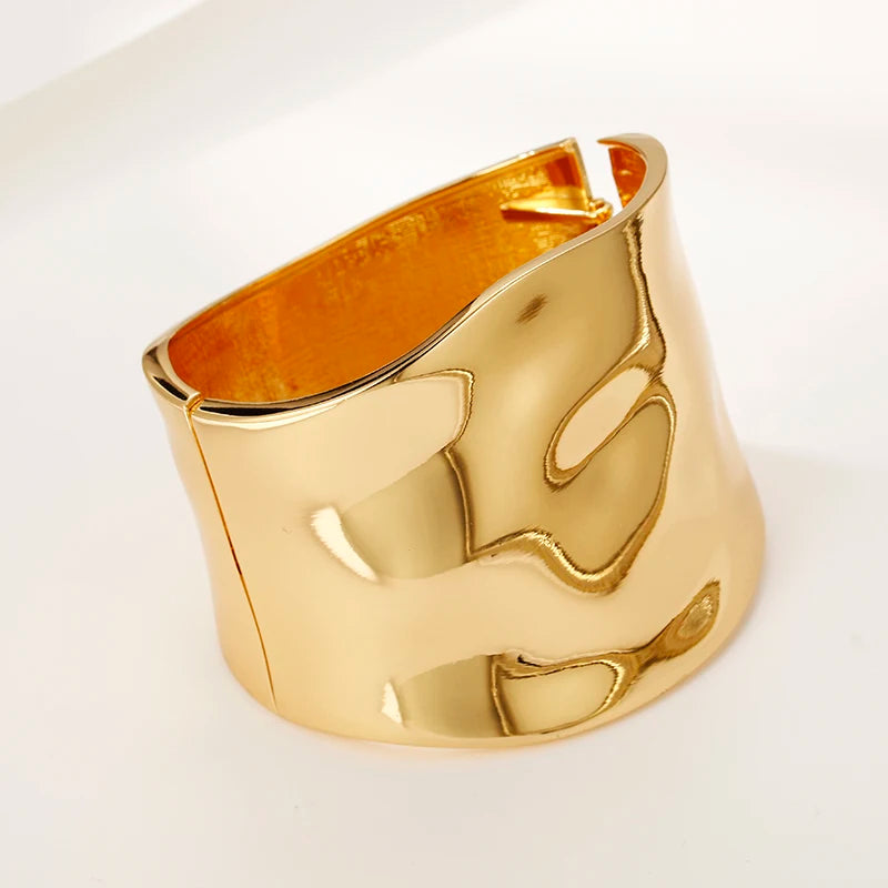 2025 Punk Hip Hop Wide Asymmetric Bangles Bracelets For Women Statement Alloy Bangles Men Jewelry Femme Accessories Manchette