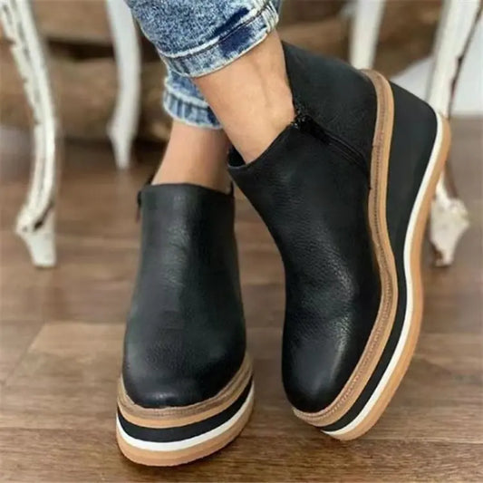 2025 New Women's Boots Designer Wedge Platform Boot Fashion Zipper Ankle Boots for Women Pu Leather Casual Boots Botas De Mujer