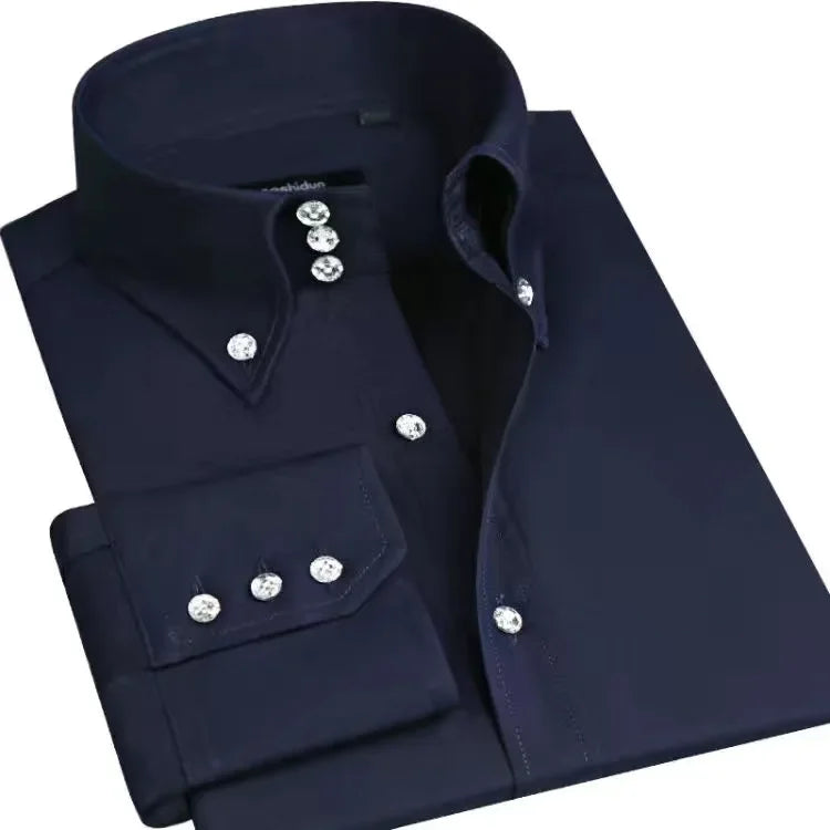 Men's Dress Shirt Button-down Collared Long Sleeve Formal Business Casual Shirt Korean Fashion Slim Fit Designer Shirts White