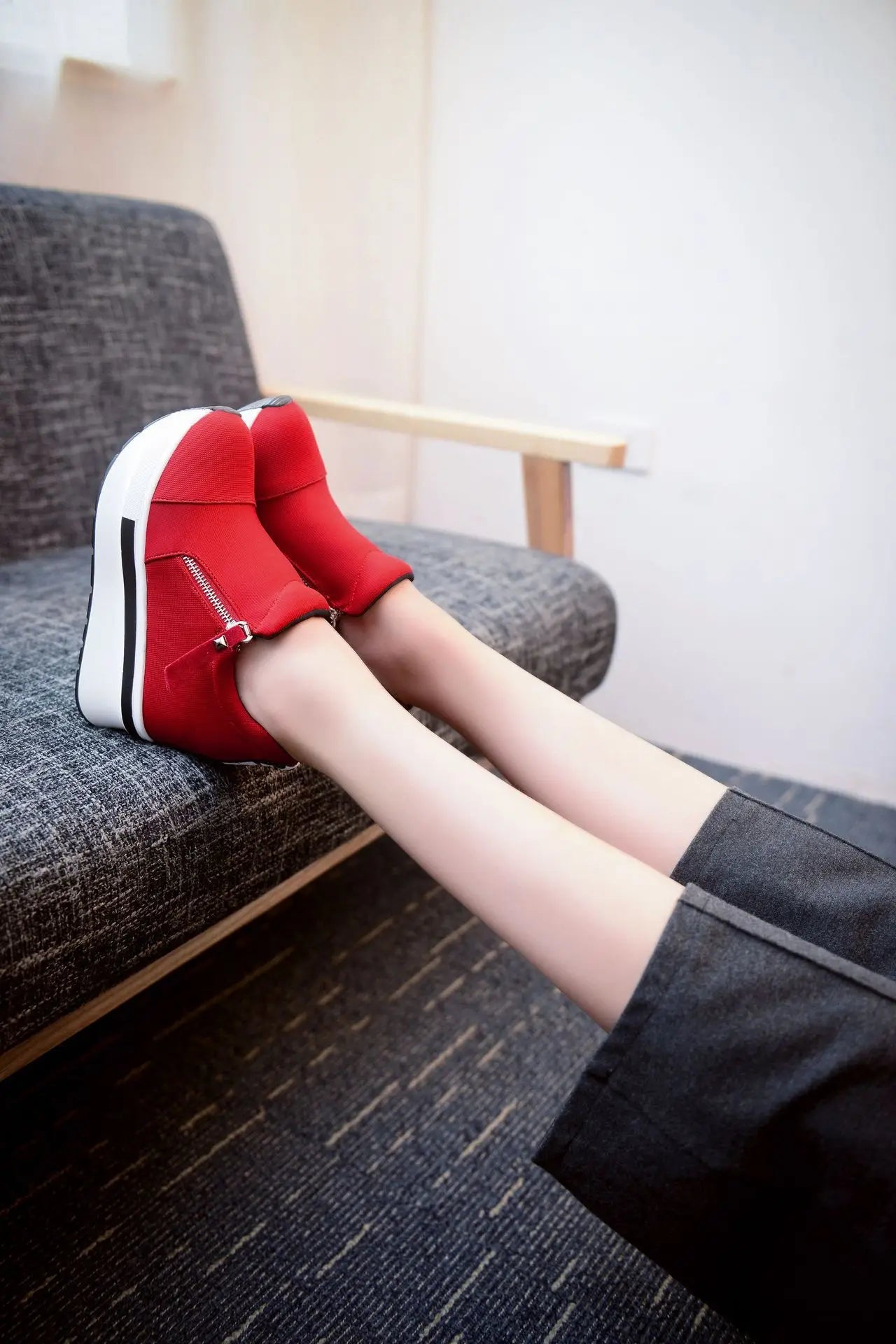 Women Wedges Ankle Boots Platform Thick Bottom Shoes Slip on Zipper Fashion Casual Female Sneakers Shoes Zapatos De Mujer