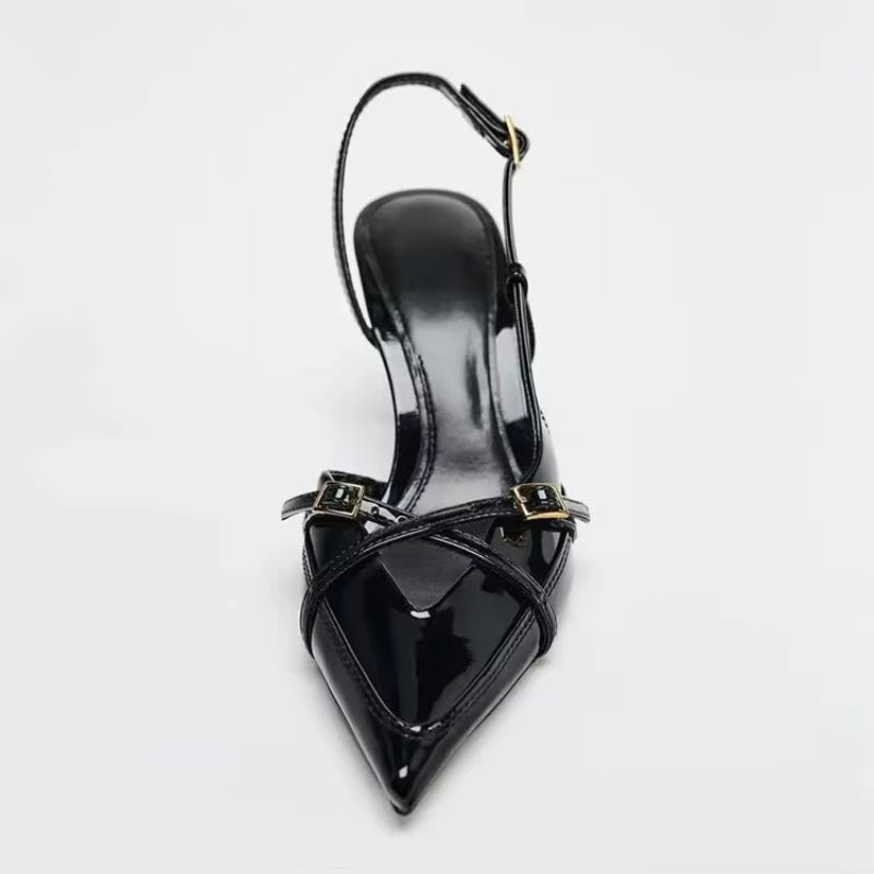 2026 New Women's Sandals Fashionable Buckle Designer Summer Elegant Pointed Toe High Heels Outdoor Banquet Open-Heel Shoes