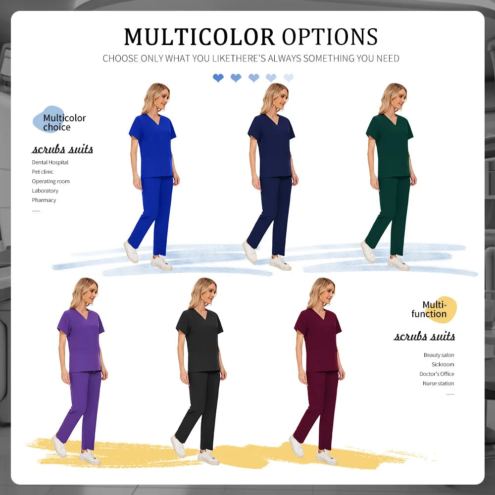 Scrubs Medical Unifroms Women Surgical Nursing Clothes V Neck Hospital Doctor Workwear Pet Clinic Veterinary Overalls Wholesale