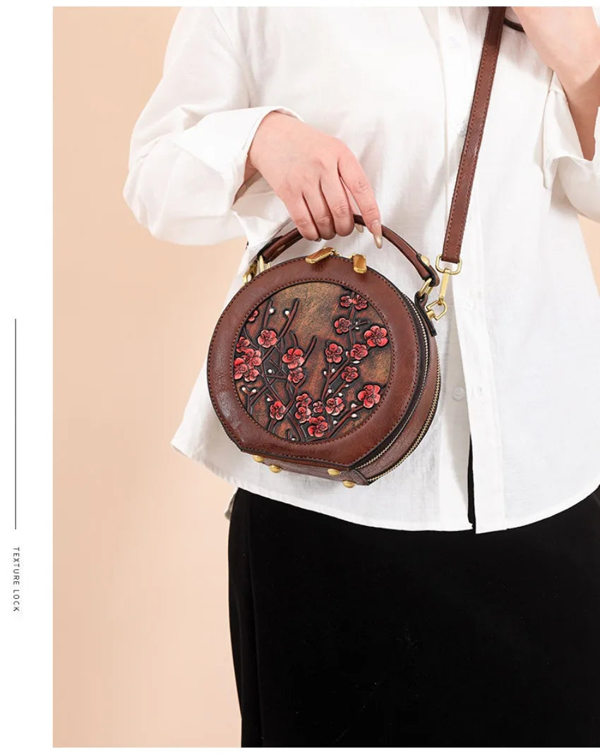 Vintage Handbag Women Shoulder Bag Luxurious Designer Round Bag High-quality Gift Embossed Printed Crossbody Purse for New Women