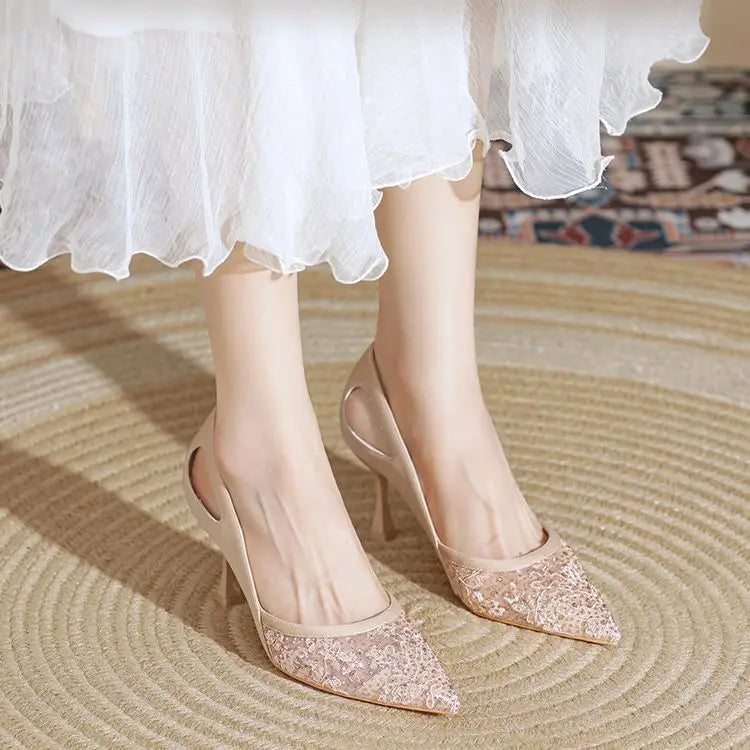 Comfortable High Heels for Women Summer 2026 New Pointed Toe Slim Heel Mesh Design Niche Popular Single Shoes