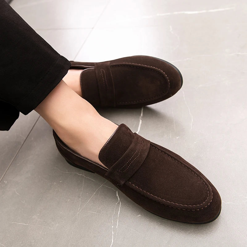 Men Dress Shoes Loafers Suede Pointed Toe Low Heel Fashion Business Casual Breathable Wedding Daily Dress Shoes Zapatos Hombre