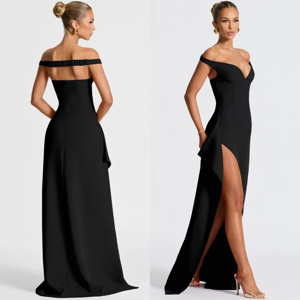 Customized Sexy Black Jersey Homecoming Dresses Elegant Off the Shoulder Evening Gowns High Quality Special Occasion Gowns