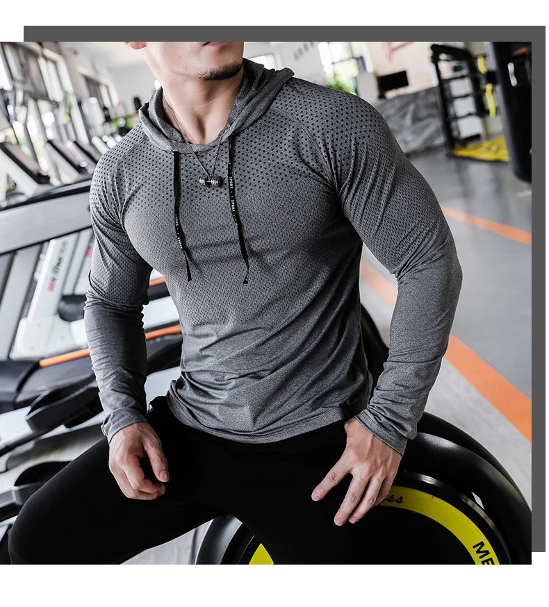 2026 Mens Fitness Tracksuit Running Sport Hoodie Gym Joggers Hooded Workout Athletic Clothing Muscle Training Sweatshirt Tops