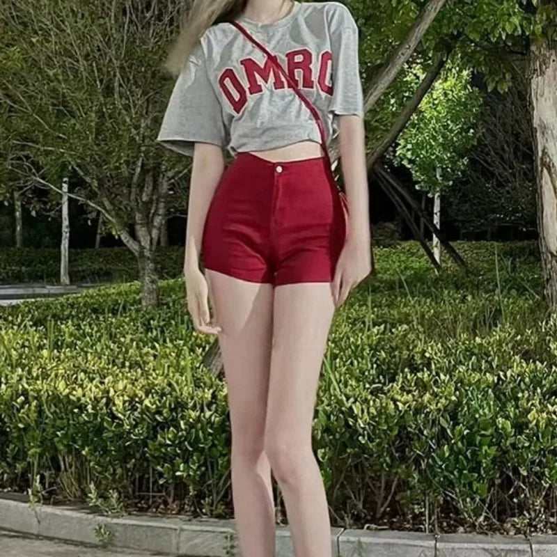 Women's Denim Shorts Summer Red Jorts Female Short Jeans Pants Aesthetic Outfits Fashion Clothing 2025 New In Youthful Luxury XL