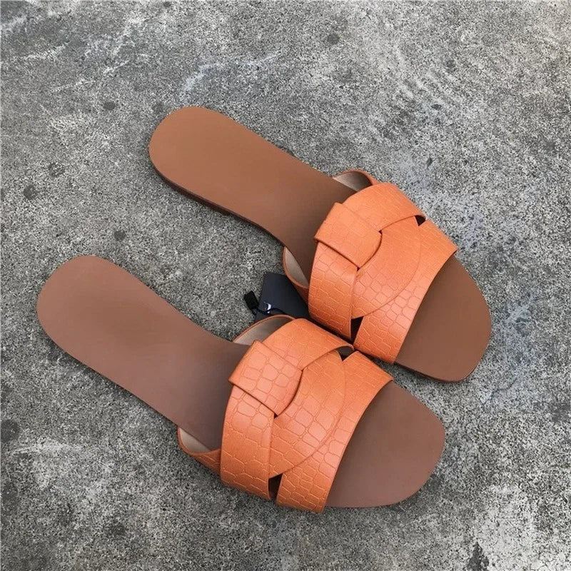 Women Outdoor Summer Sandals 2024 Ladies Beach Slides Flip Flops Fashion PU Leather Open Toe Female Sandal Woman Shoes