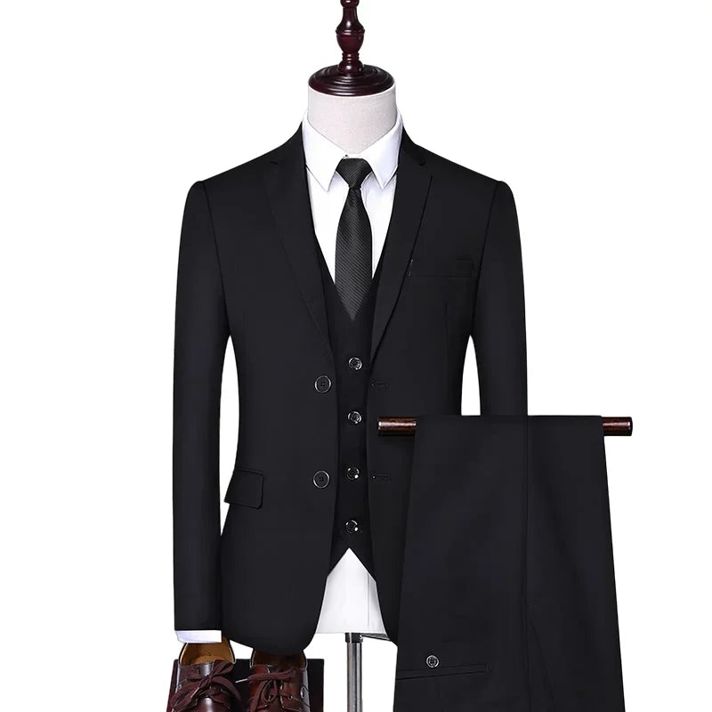Suit Outdoor(Blazer+ Vest + Pants) Men's Formal Wedding Best Man Working Gentleman Fashion Slim Solid Color Business Office Suit