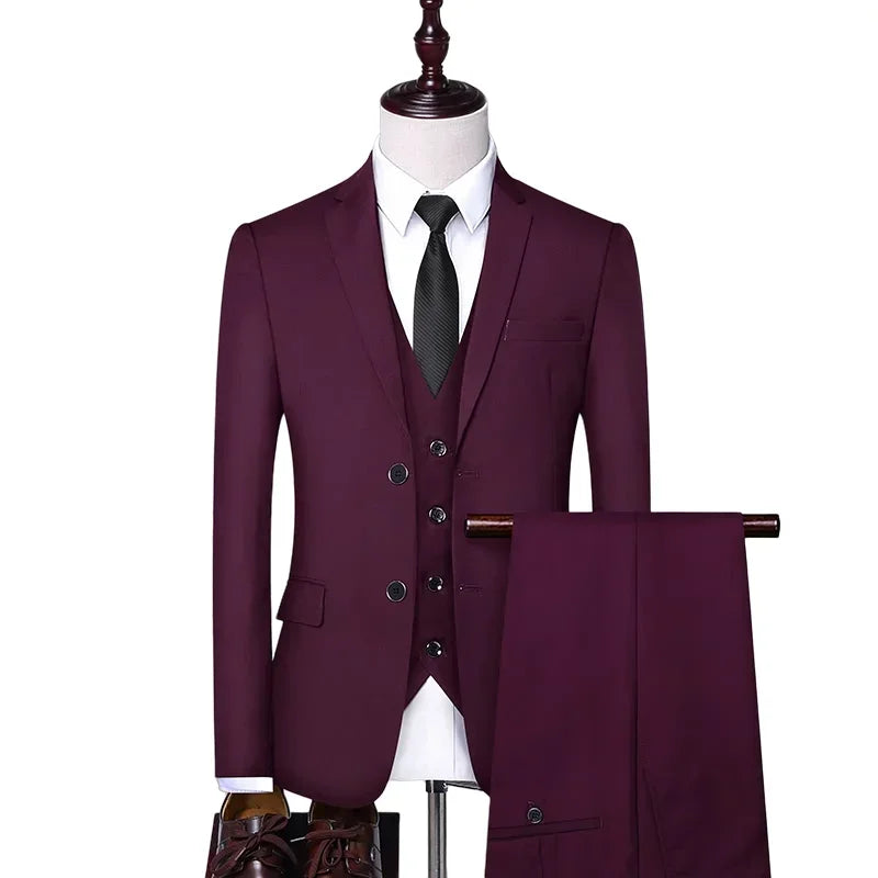 Suit Outdoor(Blazer+ Vest + Pants) Men's Formal Wedding Best Man Working Gentleman Fashion Slim Solid Color Business Office Suit
