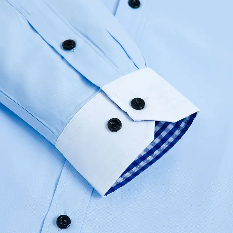 Men's Business Dress Shirt Long Sleeve Non Iron Fashion Double Layer Formal Regular Fit Office Camisa Social Solid Button Shirts