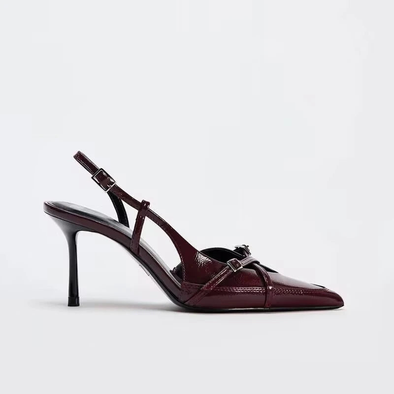 2026 New Women's Sandals Fashionable Buckle Designer Summer Elegant Pointed Toe High Heels Outdoor Banquet Open-Heel Shoes