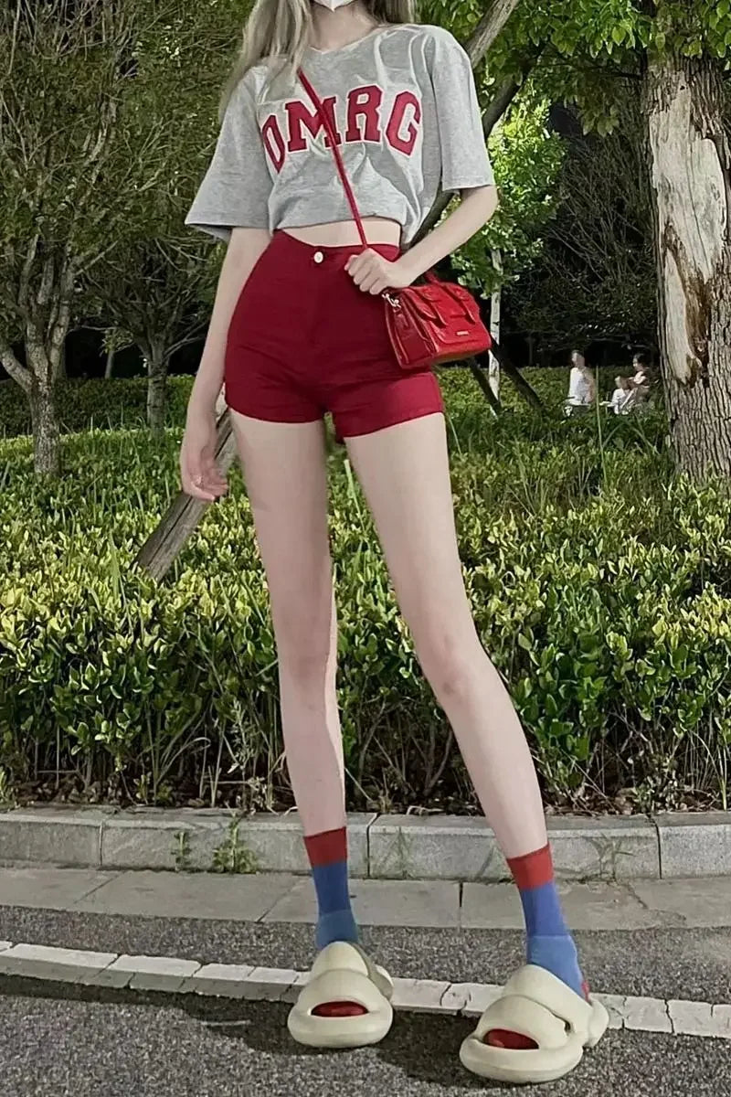 Women's Denim Shorts Summer Red Jorts Female Short Jeans Pants Aesthetic Outfits Fashion Clothing 2025 New In Youthful Luxury XL