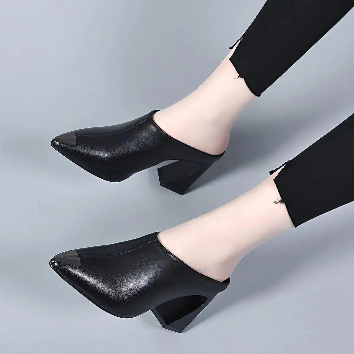 Sandalias Summer 20235 New Women Slipper High Heel Sandal Shoes Ladies Solid Casual PU Leather Slides Pumps Women Heels Shoes