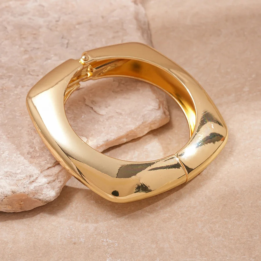 Golden Rock Geometric Metal Wide Open Bangles Statement Large Spring Cuff Bracelets Unisex Massive Party Jewelry Gifts New F
