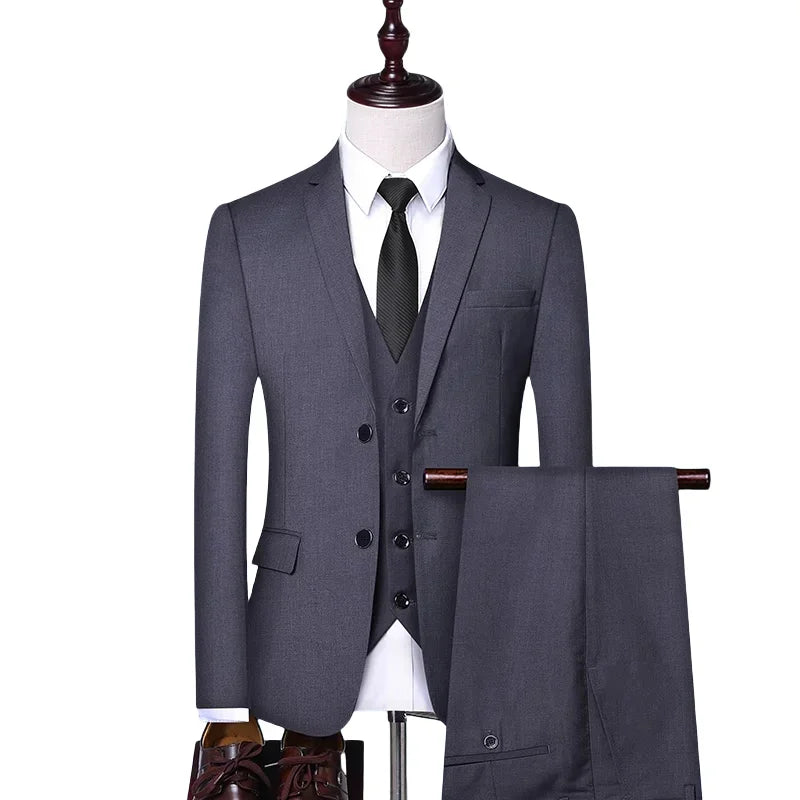 Suit Outdoor(Blazer+ Vest + Pants) Men's Formal Wedding Best Man Working Gentleman Fashion Slim Solid Color Business Office Suit