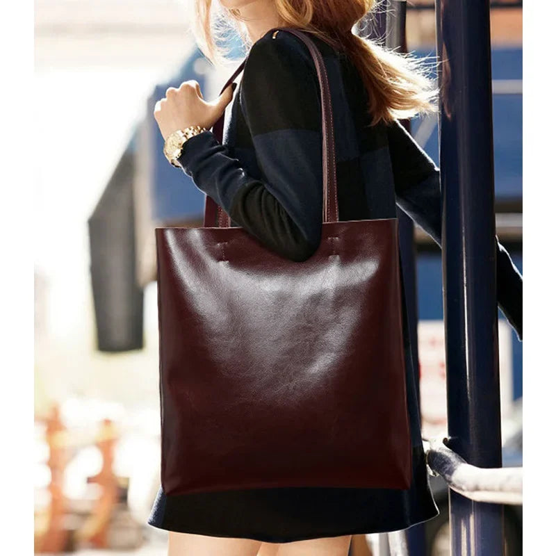 Real Leather Women's Handbag Fashion Top-handle Bags Ladies Tote Bag Minimalist Wallets Shoulder Tote Bag Portable Shopping Bag