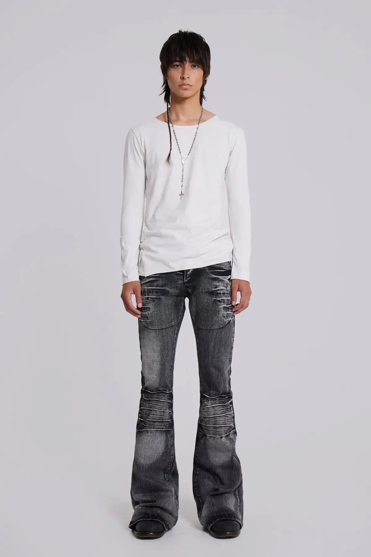 Y2K Mid Blue Flared Jeans Vintage Washed Men Women Bootcut Jeans Gothic High Street Unisex Streetwear Retro Baggy wide leg Pants