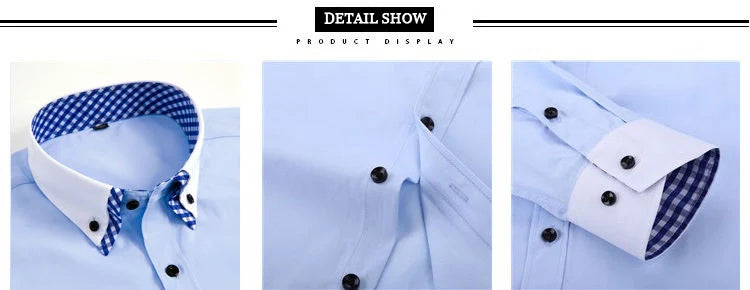 Men's Business Dress Shirt Long Sleeve Non Iron Fashion Double Layer Formal Regular Fit Office Camisa Social Solid Button Shirts