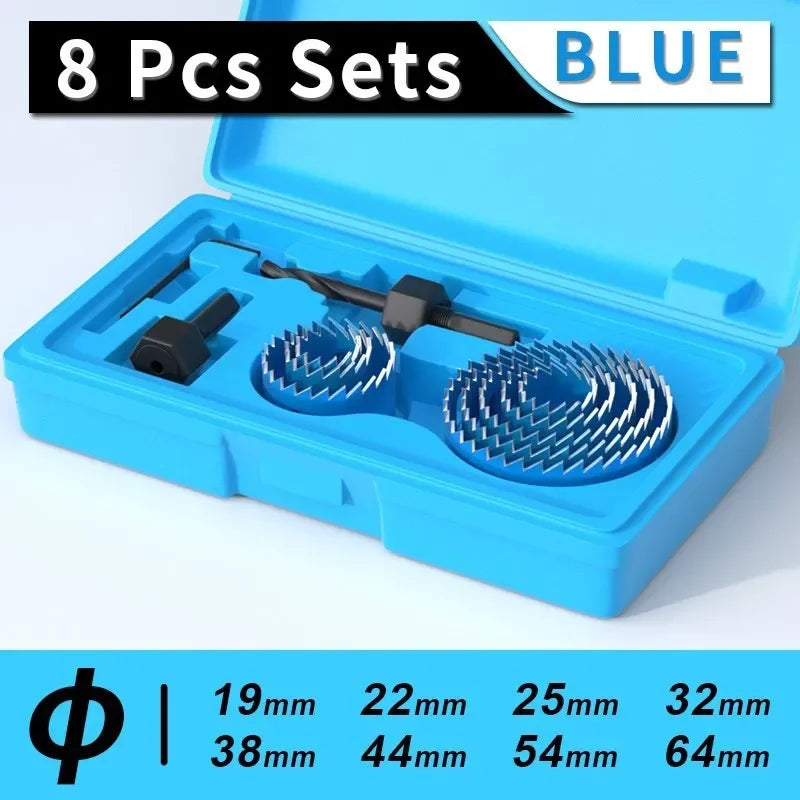 8PCS Hole Saw Kit 19-64mm, Bi-Metal Woodworking Hole Cutter for Drill - Drywall, Recessed Lights, Wood & Plastic Cutting