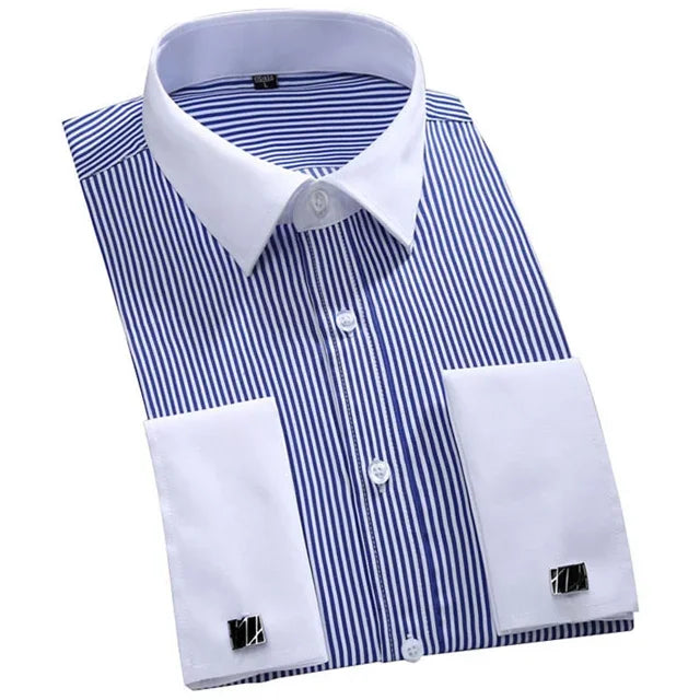 Men's Classic French Cuffs Solid Dress Shirt Formal Business Standard-fit Long Sleeve Office Work White Black Yellow Social Shir