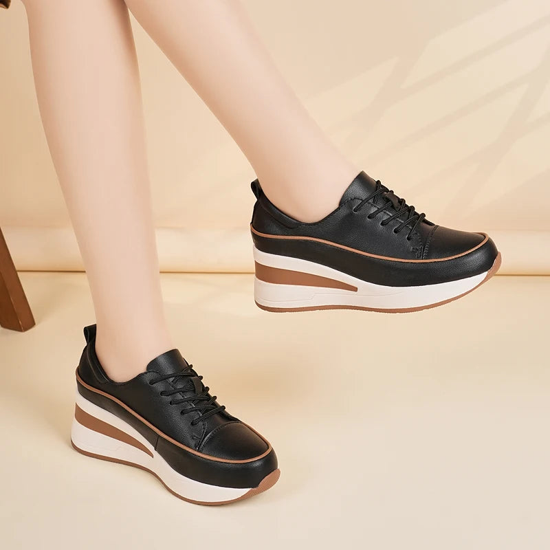Four Seasons New Style Wedge Heel Height-Increasing Casual Women's Shoes, Versatile Thick-Soled Women's Non-Slip Single Shoes for Spring and Autumn, White Shoes