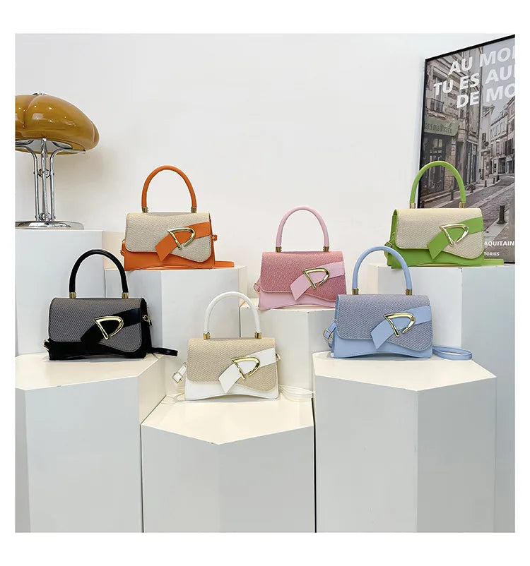 Women's Bags, Hand-held Spliced Contrasting Crossbody Bag, Fashion and Versatile Simple Casual Single Shoulder Small Square Bag